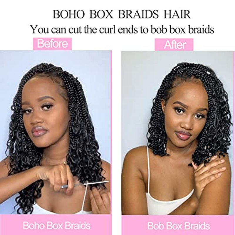 Unionbeauty 8 Packs Boho Box Braids Crochet Hair Goddess Box Braids Crochet Hair Curly Ends Kids Crochet Hair for Little Girls 10 Inch Bohemian Hippie Crochet Braids Synthetic Braiding Hair Extension