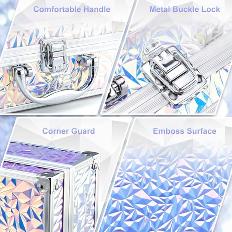 Color Nymph Makeup Kit with Cosmetics Case, Train Case Makeup Kits For Teenage Girls Beginner Women Make up Kit Cosmetics Box Includs Eyeshadow Lipstick Blush Lipgloss Mascara and Tools -Dreamy Silver