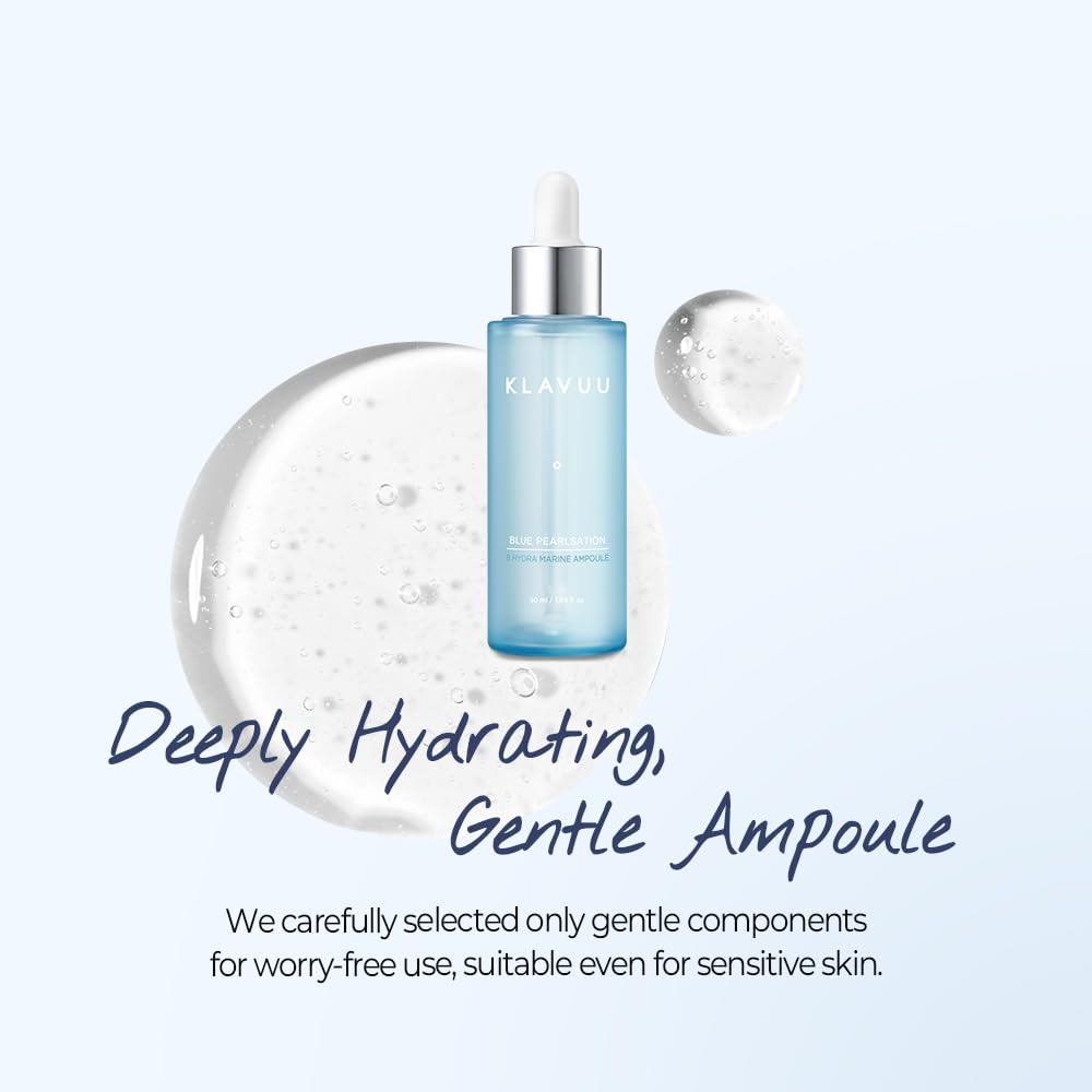 Klavuu BLUE PEARLSATION 8 Hydra Marine Ampoule - Enriched with Hyaluronic Acid for Dual-Layered Skin Hydration & Panthenol Nourishment - Ideal for Sensitive Skin Types – 1.69 floz
