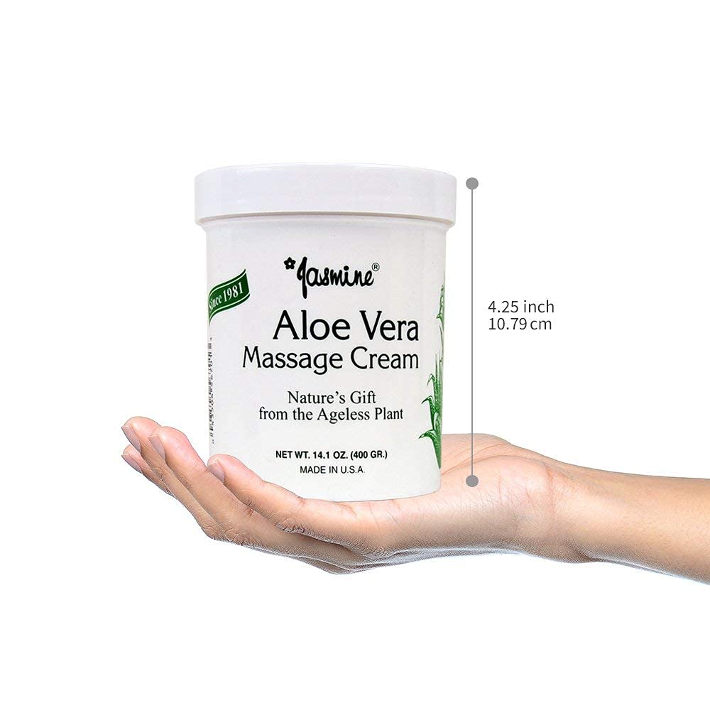 Jasmine Aloe Vera Massage Cream. Keep Your Face and Body Fresh and Soft with Anti-Aging Therapy Cream. Have Deeply Moisturized and Nutrition on Your Skin. Organic Aloe Vera Extract. [400 g / 14.1 Oz]