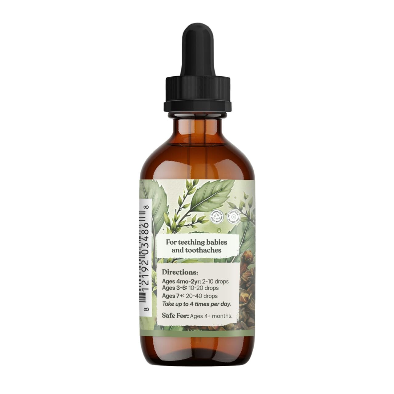 Earthley Wellness Teeth Tamer, Teething Relief for Babies & Kids, Organic Herbal Formula, 3 Month Supply (1.69 oz Glass,1,000 Drops), Cloves, Soothes Drooling, Gum Discomfort & Irritability