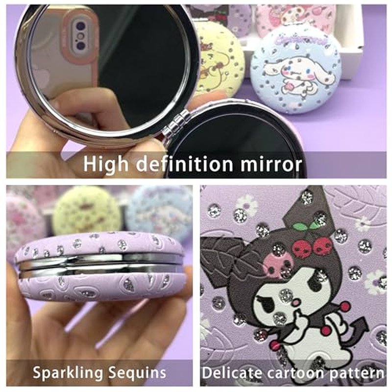 easitea Cute Compact Mirror for Women & Girls, Bling Leather Travel Makeup Mirror with 1X/3X Magnifying, Gift for Her