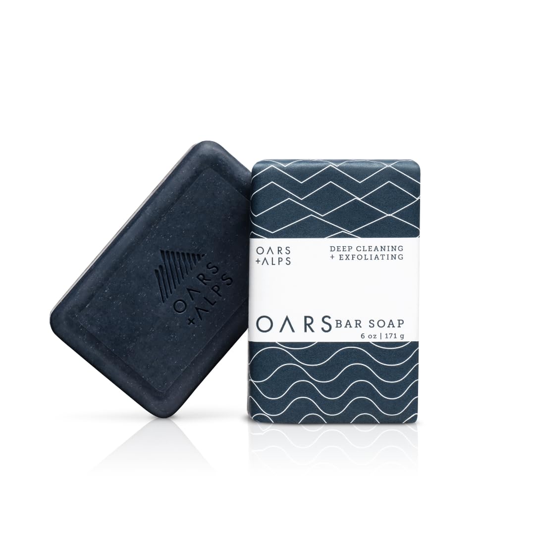 Oars + Alps Blue Charcoal Exfoliating Men's Bar Soap, Dermatologist Tested and Made with Clean Ingredients, Travel Size, 3 Pack, 6 Oz Each