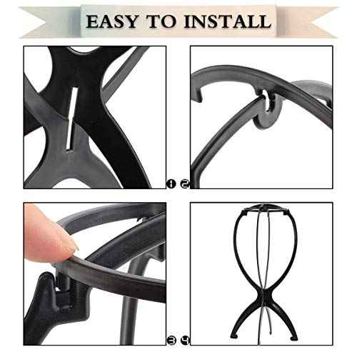 6 Pack Short Wig Stand Portable Wig Holder for multiple Wigs and Hats, 14.2 Inches Travel Wig Stand(Black)