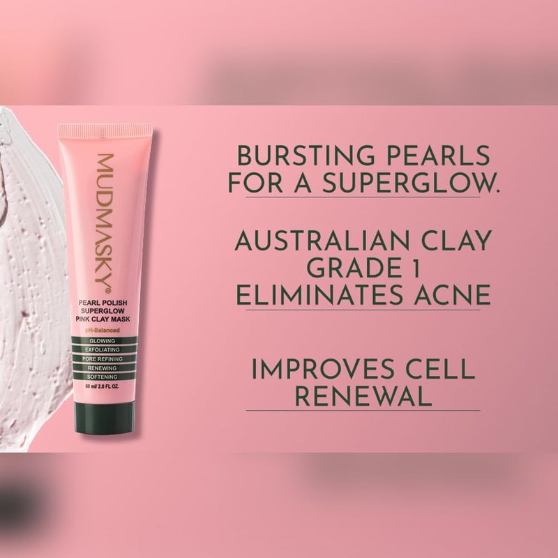 Pearl Polish Pink Clay Mask - Superglow Formula with A+ Grade Australian Clay | 2.0 OZ