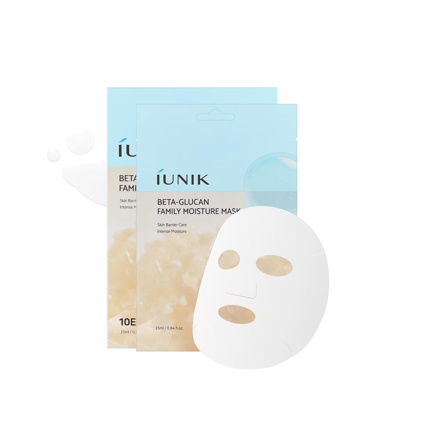IUNIK Beta-Glucan Moisture Sheet Mask – Beta-Glucan & 5 Types of Hyaluronic Acid Deep Hydration Vegan Sheet Mask for Moisturizing & Skin Barrier Care, Korean Skincare, 10 Sheets
