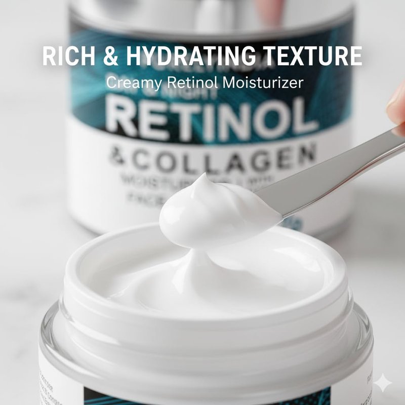 1% Retinol Collagen Cream - Hydrating Anti-Aging Moisturizer with 5% Hyaluronic Acid for Eyes & Face | Smooth Skin, 1.7 oz