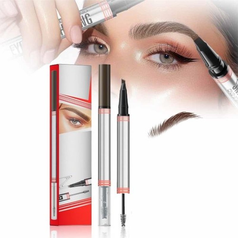 2024 New 2-in-1 Eyebrow Pencil with Gel,Waterproof Magic Eyebrow Pencil,Dual-Ended 3D Microblading Eyebrow Pen with 4 Tip & Eyebrow Brush, Makeup Long-Lasting Eyebrow Pen for Women (Dark Brown)
