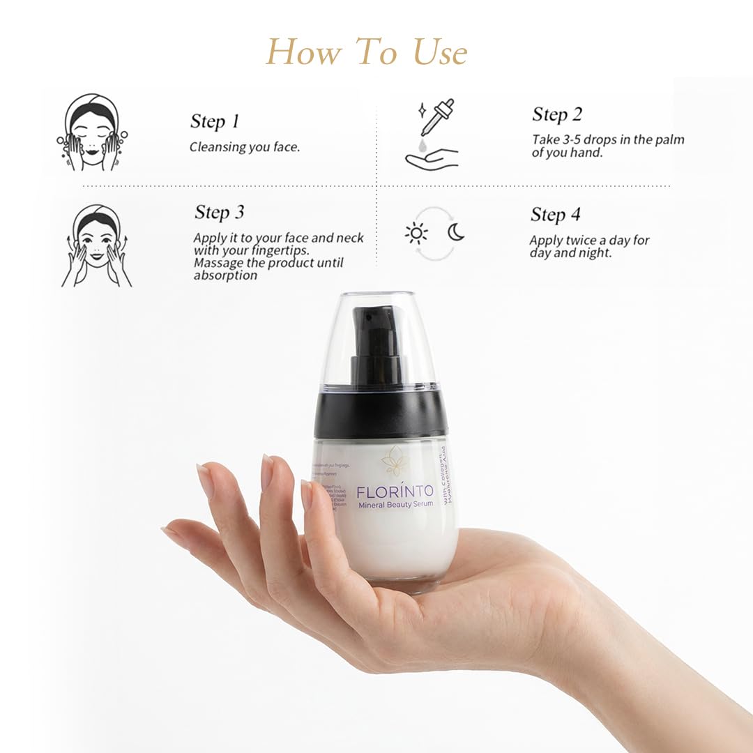 FLORÍNTO Mineral Beauty Serum – Hydrating & Firming Facial Serum with Dead Sea Minerals, Collagen & Argan Oil – Brightening & Moisturizing Skincare for All Skin Types
