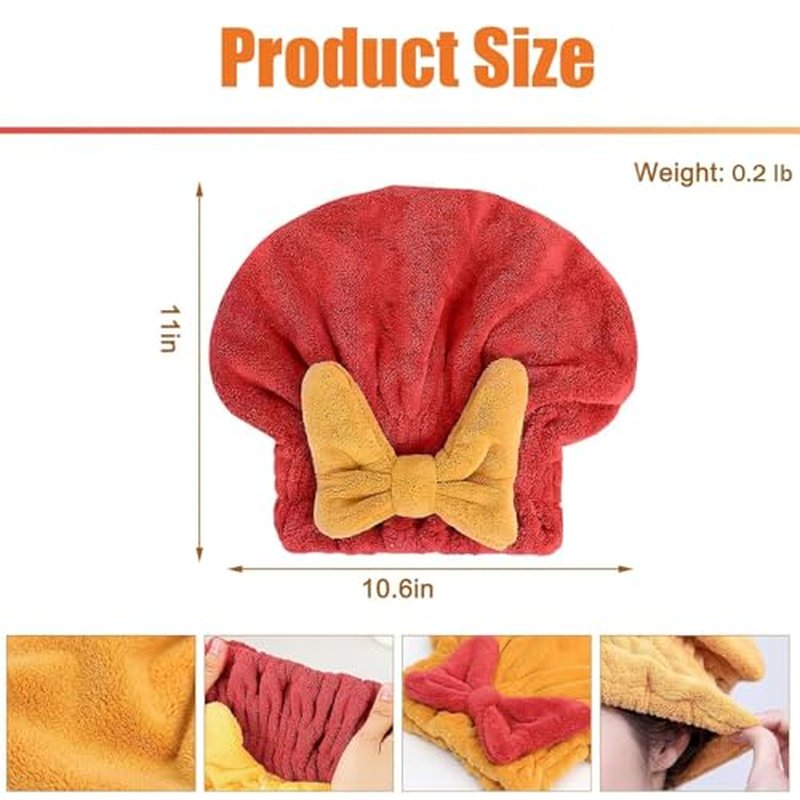 ZANWANXIN New Super Absorbent Hair Towel Wrap for Wet Hair, Quick-Drying Thickened Soft Bow Knot Hair Dry Cap, Efficient Absorbent Hair Towel Wrap, Microfiber Hair Towel Wrap (Pink+Red)