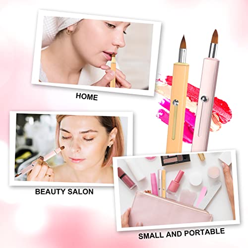 Unaone Retractable Lip Brush for Lipstick, 2 Pieces Double-ended Lip Applicator with Cap, Portable Lip Liner Brush Lip Gloss Eyeshadow Smudge Concealer Brush (Black/Gold)
