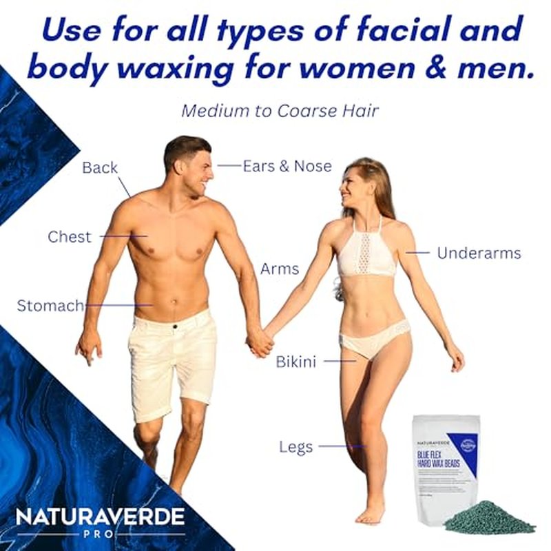NaturaverdePro Blue Flex Hard Wax, Body and Facial Hair Removal, Brazilian Bikini Wax for Women with Calming Chamomile - 14oz