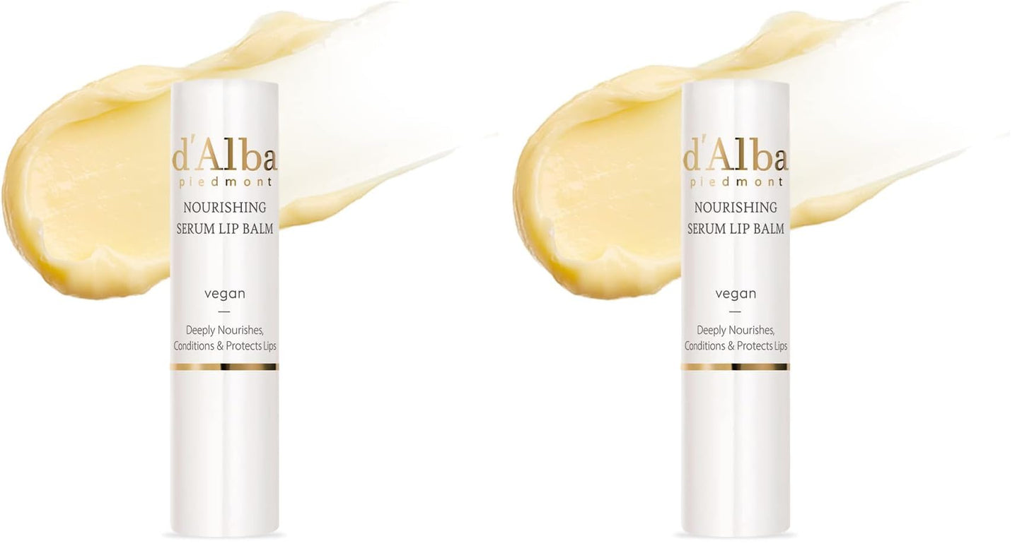 d'alba Piedmont Italian White Truffle Nourishing Serum Lip Balm, Vegan Skincare, Hydrating Lip Care with White Truffles for All Skin Types, Glowy Finish, Safe for Sensitive Skin (Pack of 2)