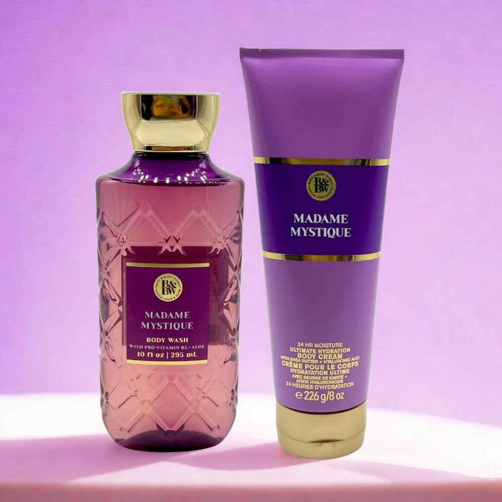 Bath & Body Works MADAME MYSTIQUE Ultimate Hydration Body Cream & Body Wash 2-piece Gift Set with a Red Bow for Holidays - Full Size