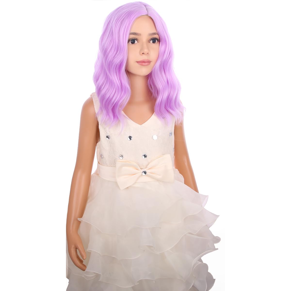 PATTNIUM Kids Child Short Purple Wig Lavender Purple Curly Wavy Wig Short Light Purple Wig Girls Synthetic Hair Wig with Wig Cap