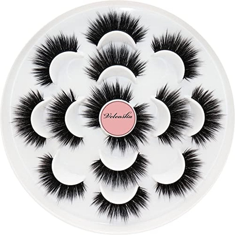 Veleasha Lashes 5D Faux Mink Lashes False Eyelashes Fluffy Dramatic Eye Lashes Wispy Fake Lashes Luxurious Volume Fake Eyelashes 7 Pairs Pack (601)