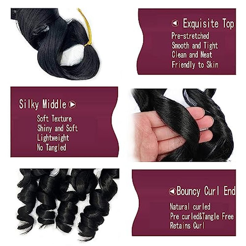 8 Packs French Curly Braiding Hair 24 Inch Loose Wave Spiral Curly Crochet Hair for Black Women Pre Stretched Braiding Hair with Curly Ends (24 Inch, #24)