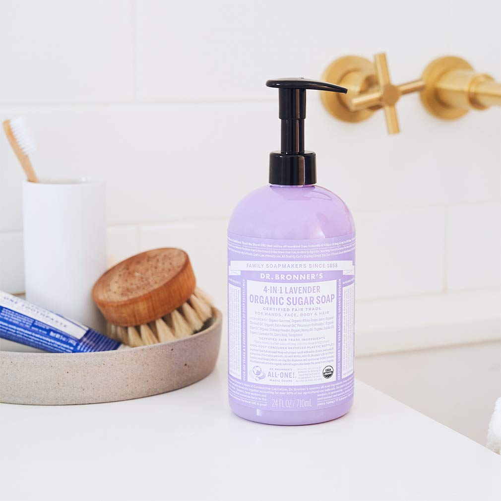 Dr. Bronner's Organic Sugar Soap (Baby Unscented, 24 Ounce) - Made with Regenerative Certified Organic Oils, Sugar & Shikakai Powder, 4-in-1 Use: Hands, Body, Face and Hair- Liquid Soap, Nourishes