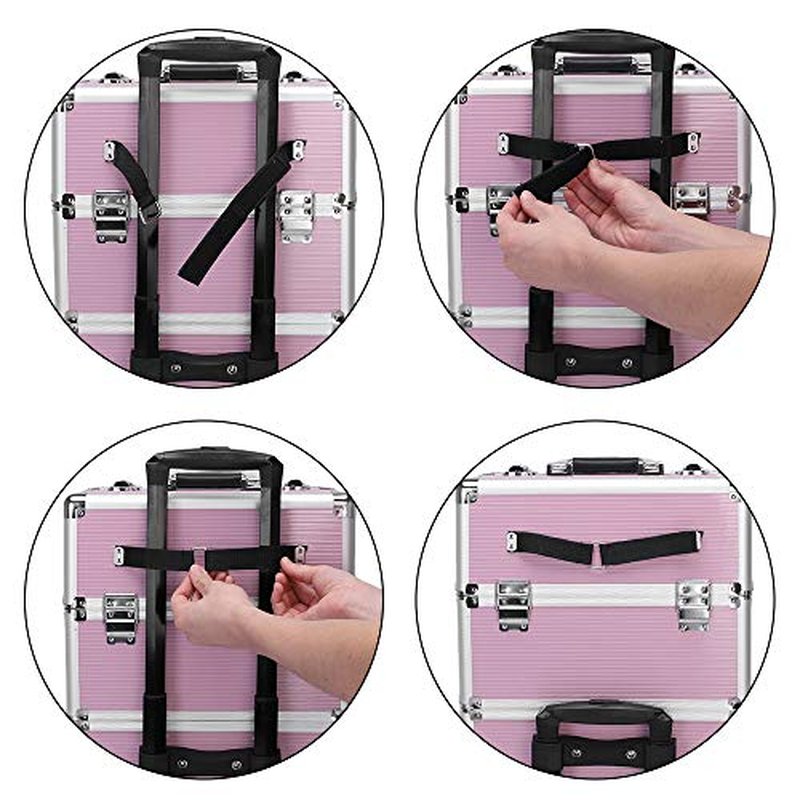 Karl home 3 in 1 Makeup Train Case Rolling Cosmetic Trolley Large Capacity Travel Organizer with Key 360°Swivel Wheels Suitcase for Beauticians Hairstylists Nail Tech Students, Pink