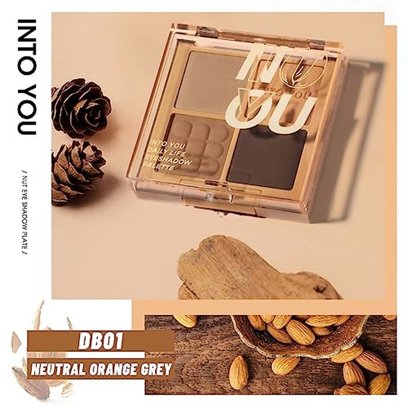 INTO YOU Nude Eyeshadow Palette, 4 Colors Matte Eye Shadow Palletes, Warm Neutral Naked Pigments, Long Lasting Professional Beauty Makeup Eyeshadow