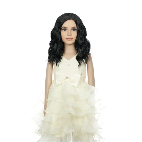 PATTNIUM Kids Child Black Wig Short Wavy Wig Black Wig for Girls Black Bob Wig Synthetic Hair Cosplay Halloween Party Costume Daily Wear Wig (Black)