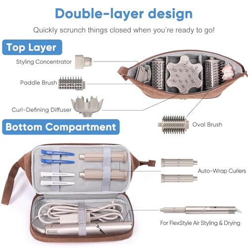 Hair Dryer Case, Double-Layer Hair Tools Travel Carrying Case for Shark FlexStyle/SmoothStyle with Hair Dryer Bag - Hair Air Wrap Dryer Case Flat Curling Iron Travel Organizer