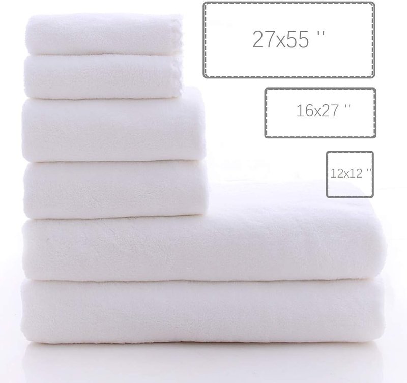 Ultra Soft Microfiber Towel Set - Quick Drying, Highly Absorbent | 2 Bath Towels, 2 Hand Towels, 2 Washcloths - White, 6 Pieces