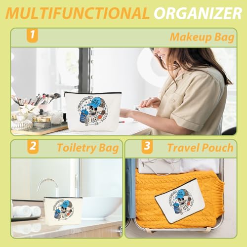 Boy Mother Mom Gifts Funny Makeup Bag Baseball Soccer Football Basketball Sports Gifts Skeleton Cosmetic Bag Sports Mama Zipper Pouch Gifts for Mom Women Sports Coach Birthday Gifts