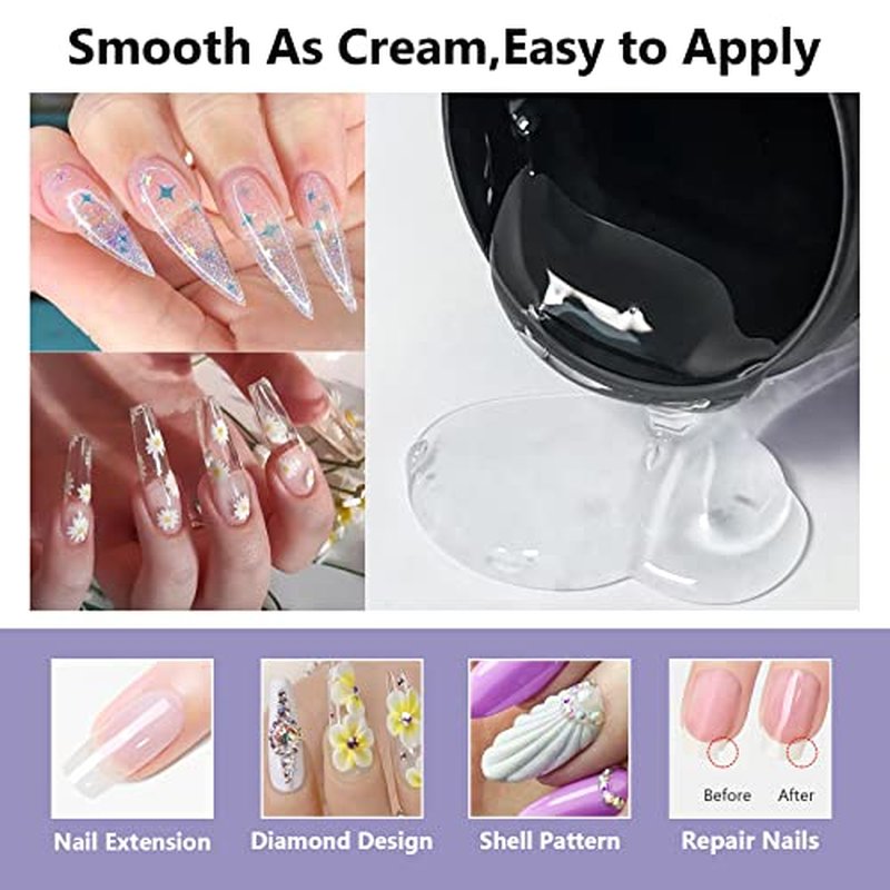 X&D Poly Gel Nail Kit Polygel Quick Dry Natural Clear Polygel 5 Colors Nail Extension Balance Builder Gel with Dual Forms, Gel Brush with Spatula, Professional Nail File and Buffer Set
