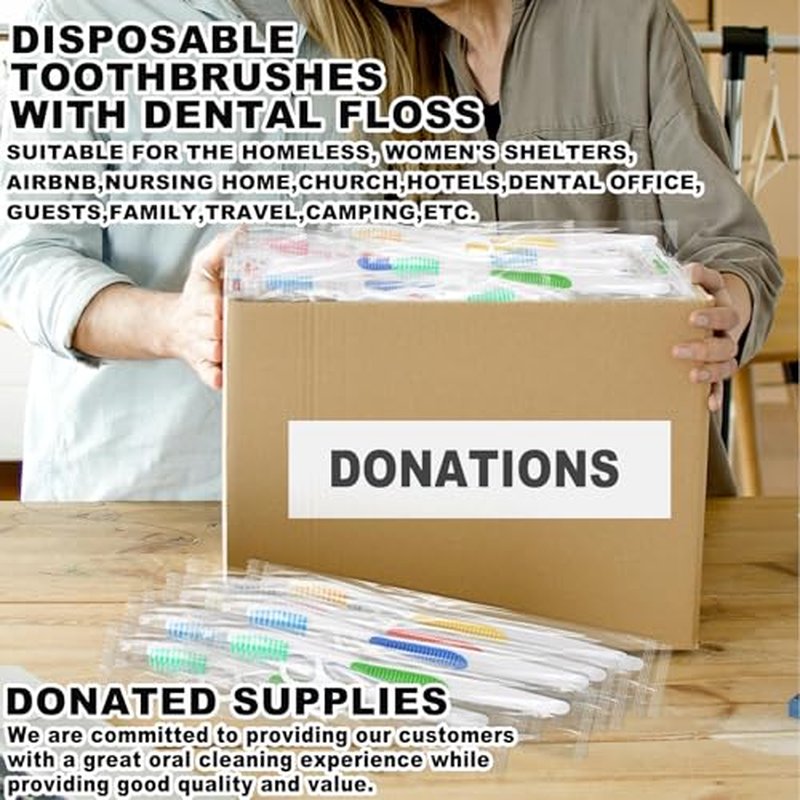 HAIFOTRVA 10Packs Disposable Toothbrushes with Floss,Single Use Individually Wrapped Disposable Travel Toothbrushes and Dental Floss Kit Bulk for Homeless,Airbnb,Dentist,Hotel(5 Colors)