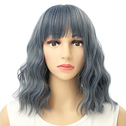 VRbeatter Blue Wig Short Bob Wigs With Air Bags Shouder Length Wigs Synthetic Heat Resistant Wigs Cosplay Wig Natural Looking (12" Mix blue)