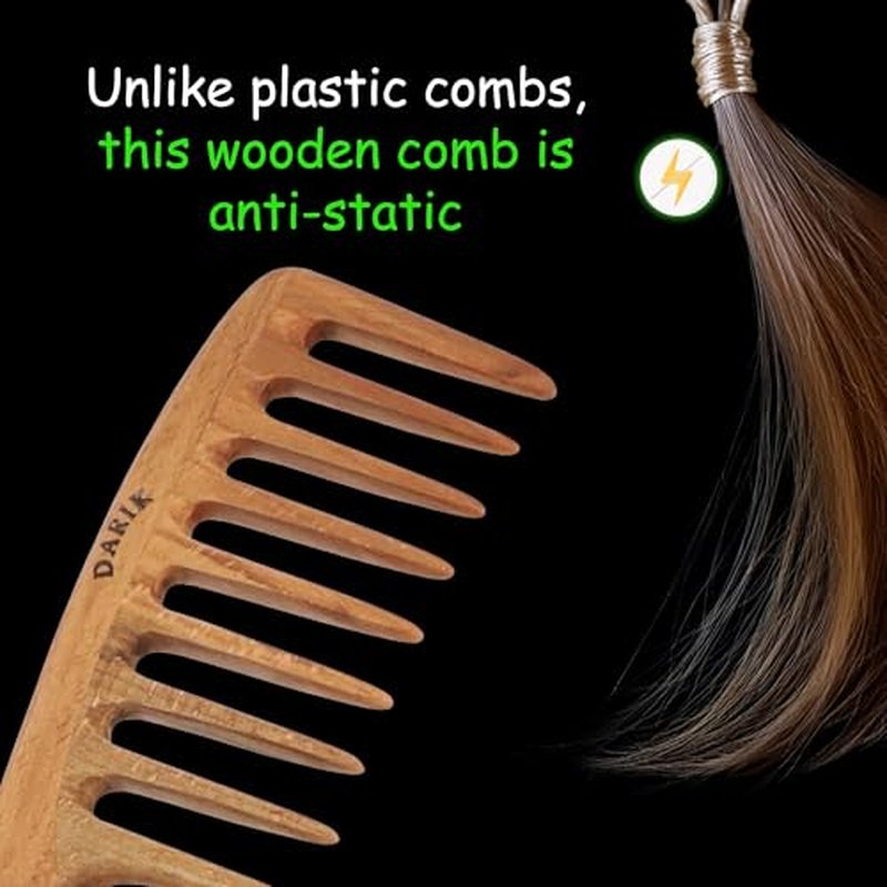 Wide Tooth Wooden Comb | Cepillo Ancho de Madera para Cabello | Natural Hairbrush | Vintage Style Hairbrush | Wood Comb for Gentle Styling | Anti-Static Hair Comb (Extra Wide Tooth)