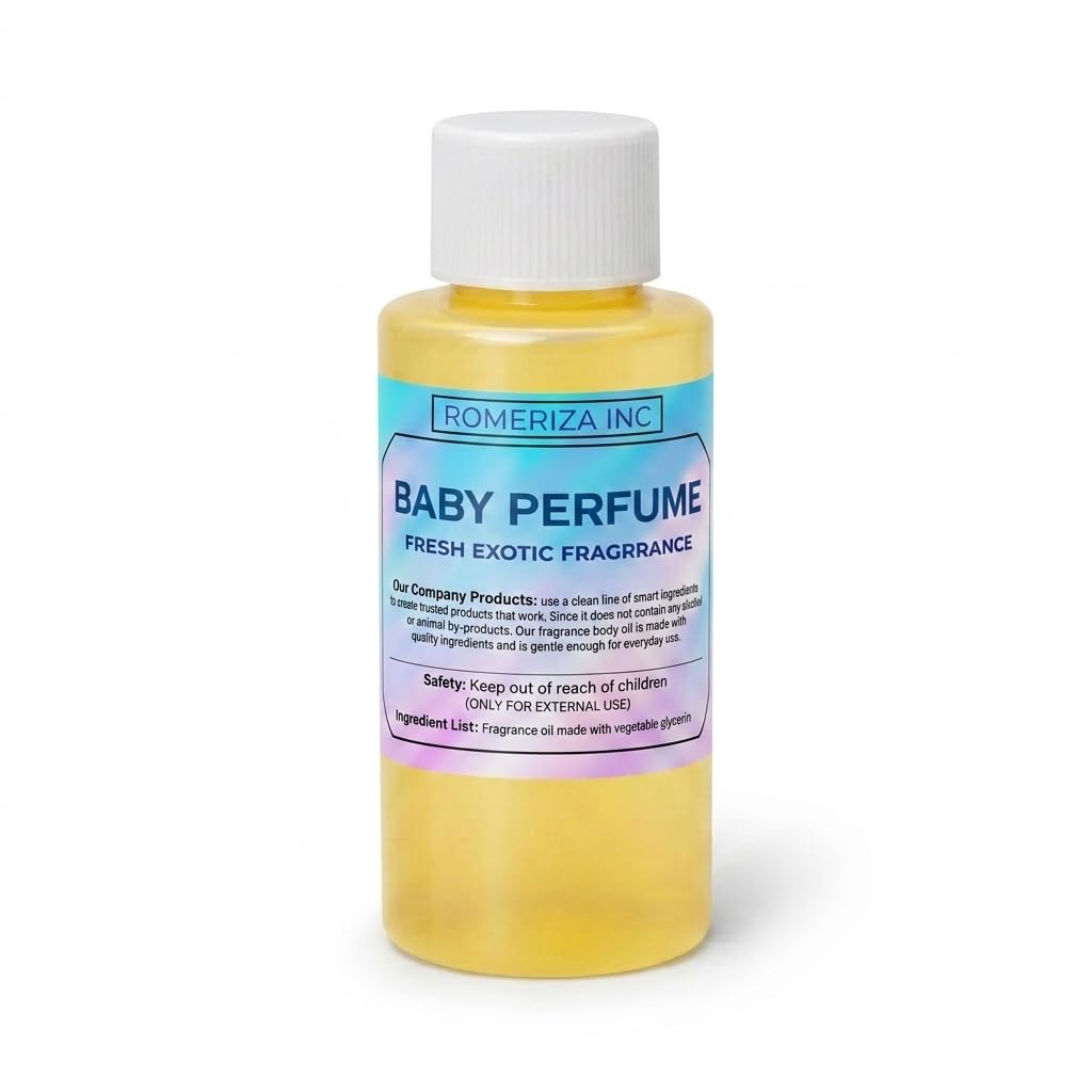 ROMERIZA INC. 1 Fl Oz Baby Perfume Fragrance Body Oil – Luxury Unisex Baby Oil Perfume with Long Lasting Baby Powder Scent, Uncut Perfume Oil,Scented Body Oil for Women & Men