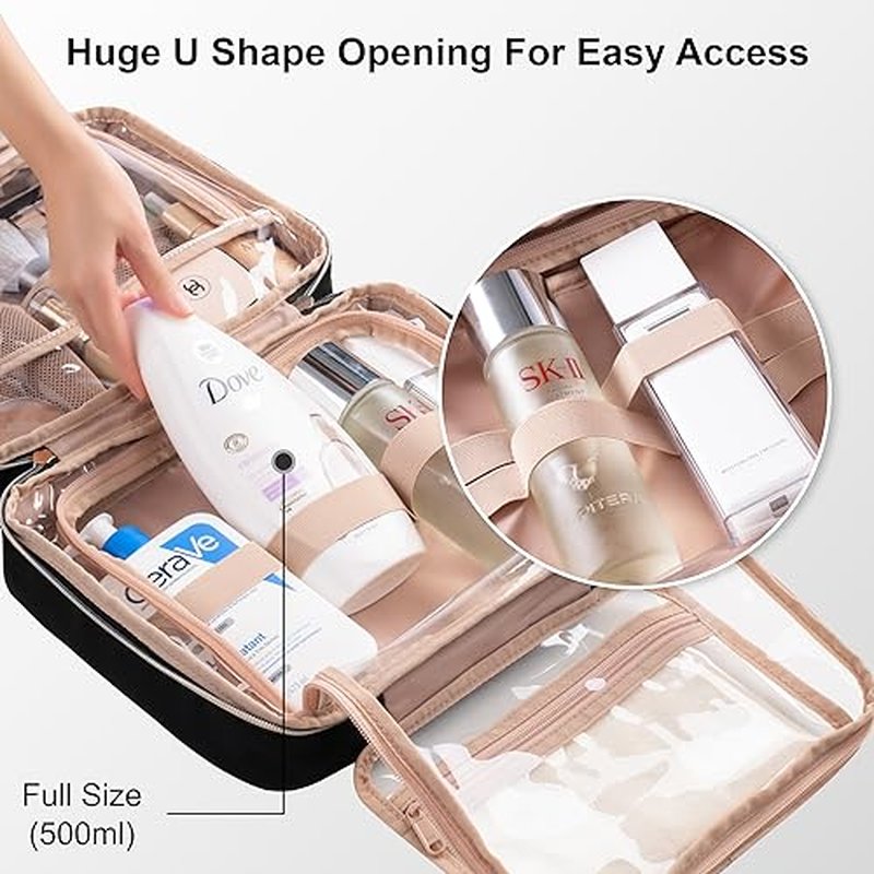 Everfun Hanging Travel Toiletry Bag for Women Traveling With Leakproof Compartment Makeup Cosmetic Organizer Dopp Kit Travel Accessories Essentials Must Have