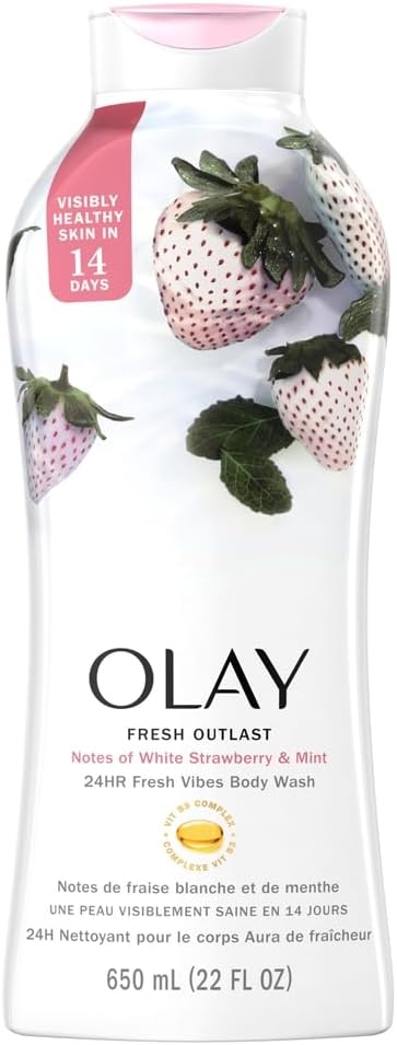 Olay Fresh Radiance Body Wash for Women - Plant-Based Cleansers, Strawberry & Mint, 3.0 fl oz (Pack of 24)