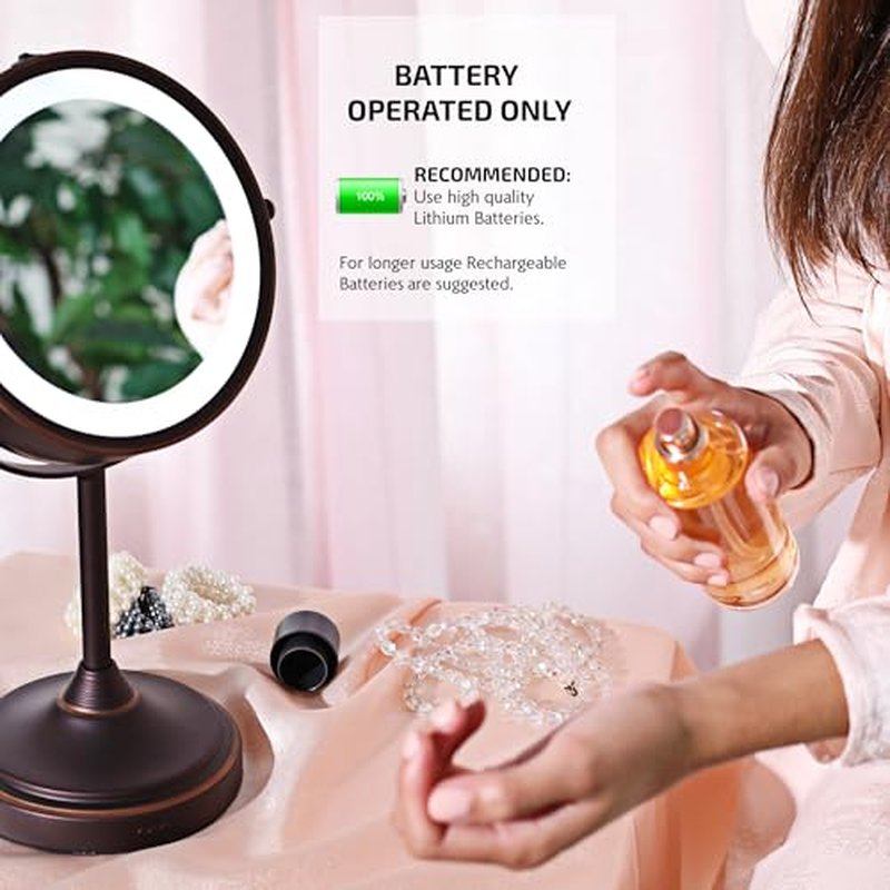 OVENTE 7'' Tabletop Makeup Mirror with 1X/7X Magnification, 360° Swivel Design and Double-Sided Free-Standing Vanity Mirror Perfect for Dresser, Bedroom and Office Desk, Antique Bronze MNLCT70ABZ1X7X