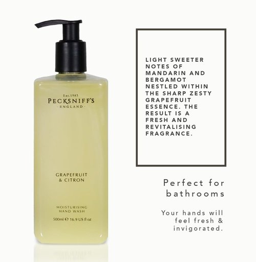 Pecksniff's Moisturizing Hand Wash - Vitamin B Enriched, Natural & Gentle Cleanser, Luxurious Hand Wash 500ml/16.9 fl oz (Grapefruit & Citron)