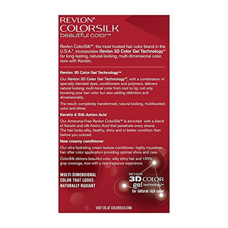 Revlon Permanent Hair Color, Permanent Hair Dye, Colorsilk with 100% Gray Coverage, Ammonia-Free, Keratin and Amino Acids, 41 Medium Brown, 4.4 Oz (Pack of 3)