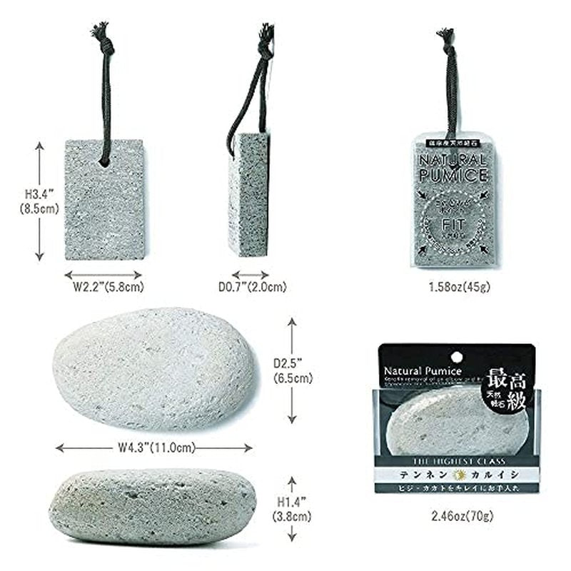 Pumice Stone, Natural [Made in Japan] Ergonomic Shape, Extra Fine Texture, Hard & Cracked Skin Callus Remover for Men, Women, Kids and Gifts.(2pcs Set(Coarse/Fine Smooth))