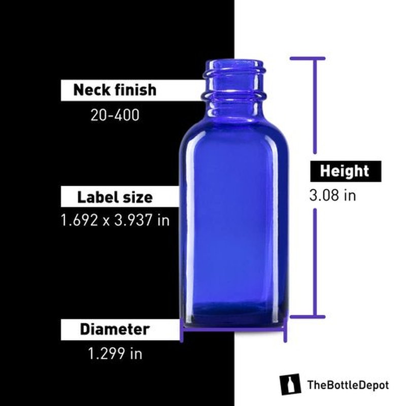 The Bottle Depot - 4 Pack - 1 oz Glass Bottle with Dropper - Blue - 20-400 Neck Finish - Boston Round Bottles - Leakproof Essential Oils Bottles