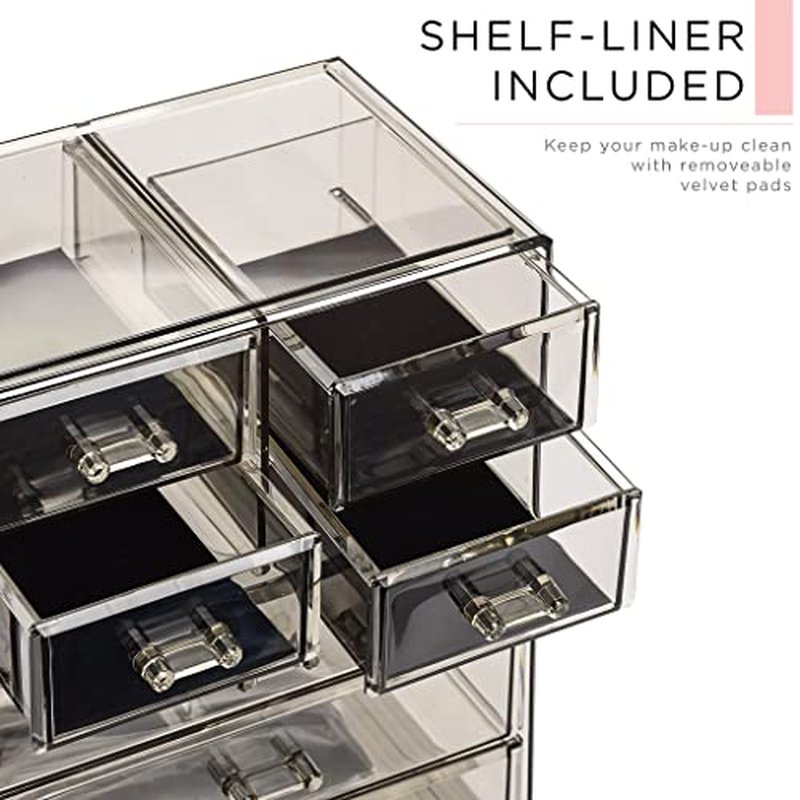 Sorbus Clear Cosmetic Makeup Organizer - Make Up & Jewelry Storage, Case & Display - Spacious Design - Holder for Dresser, Bathroom, Vanity & Countertop (3 Large, 4 Small Drawers) [Black Jewel]