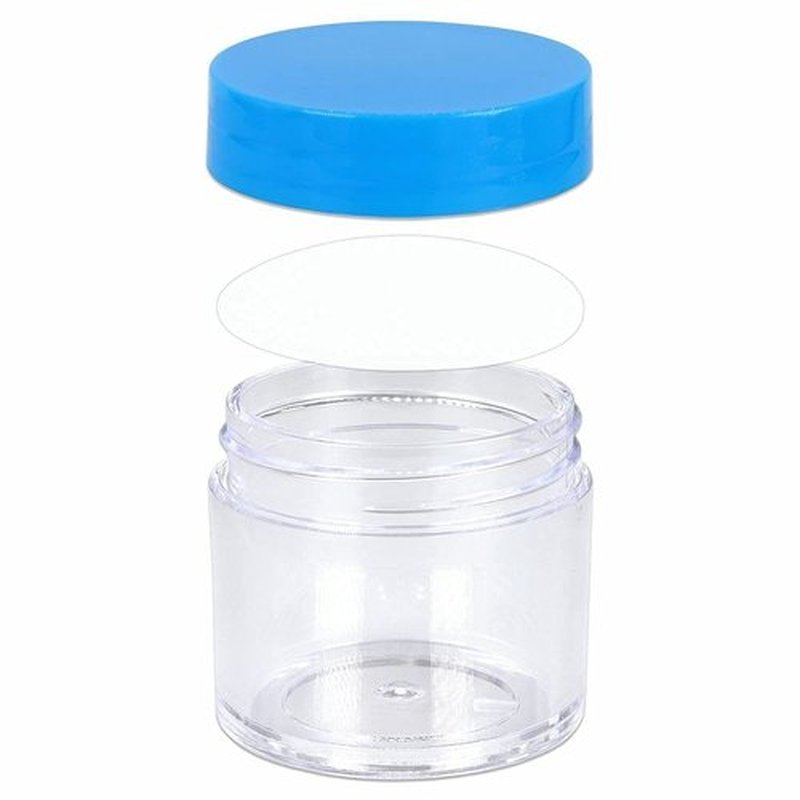 Beauticom 30g/30ml (1 fl. oz.) Double Wall Clear Plastic Leak Proof Jars with Flat Top Lids for Creams, Lotions, Make Up, Powders, Glitters, and more... (Color: Blue, Pieces: 12)