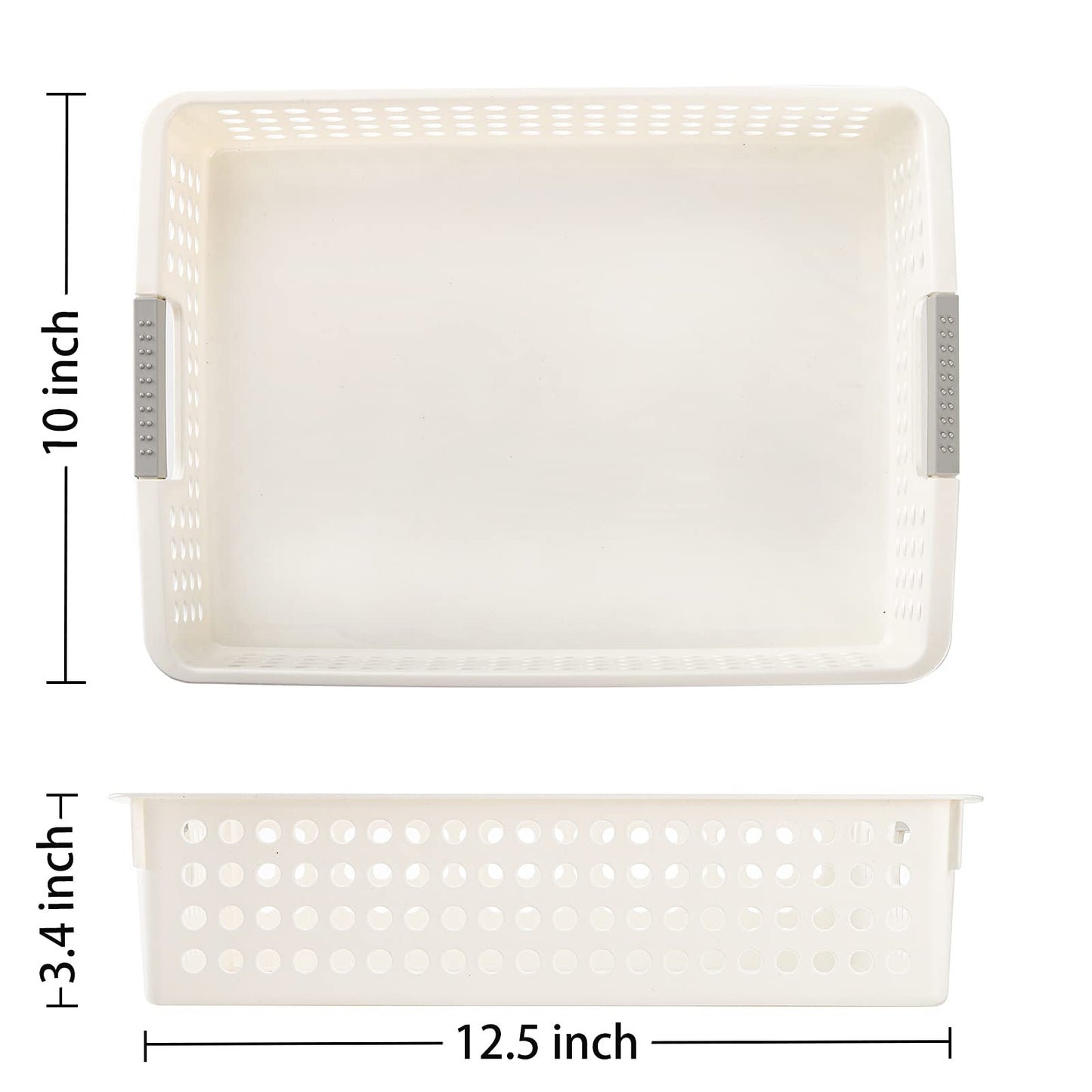 Bekith 4 Pack Plastic Storage Basket, A4 Size Plastic Storage Tray, Desktop File Organizer Baskets, 14 Inches x 10 Inches x 3.4 Inches, White