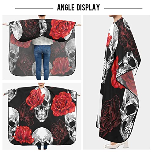 Skull And Red Roses Barber Cape Salon Cape Haircut Apron Hair Cut Cape Waterproof, 55"x65"