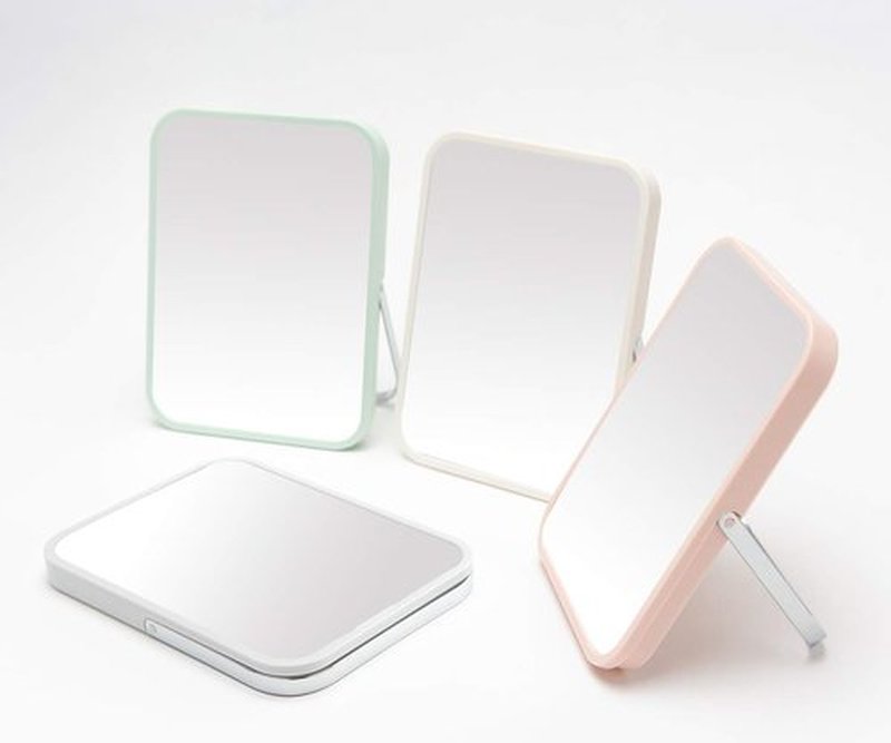 YEAKE Table Desk Vanity Makeup Mirror,8-Inch Portable Folding Mirror with Metal Stand 90°Adjustable Rotation Tavel Make Up Mirror Hanging Bathroom for Shower Shaving(White)