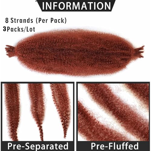 ZRQ 24 Inch Springy Afro Twist Hair 8 Packs Wine Red Marley Crochet Braiding Hair For Distressed Locs Synthetic Pre-Separated Spring Twist Hair Extension For Black Women 8 Strands/Pack (BUG#)