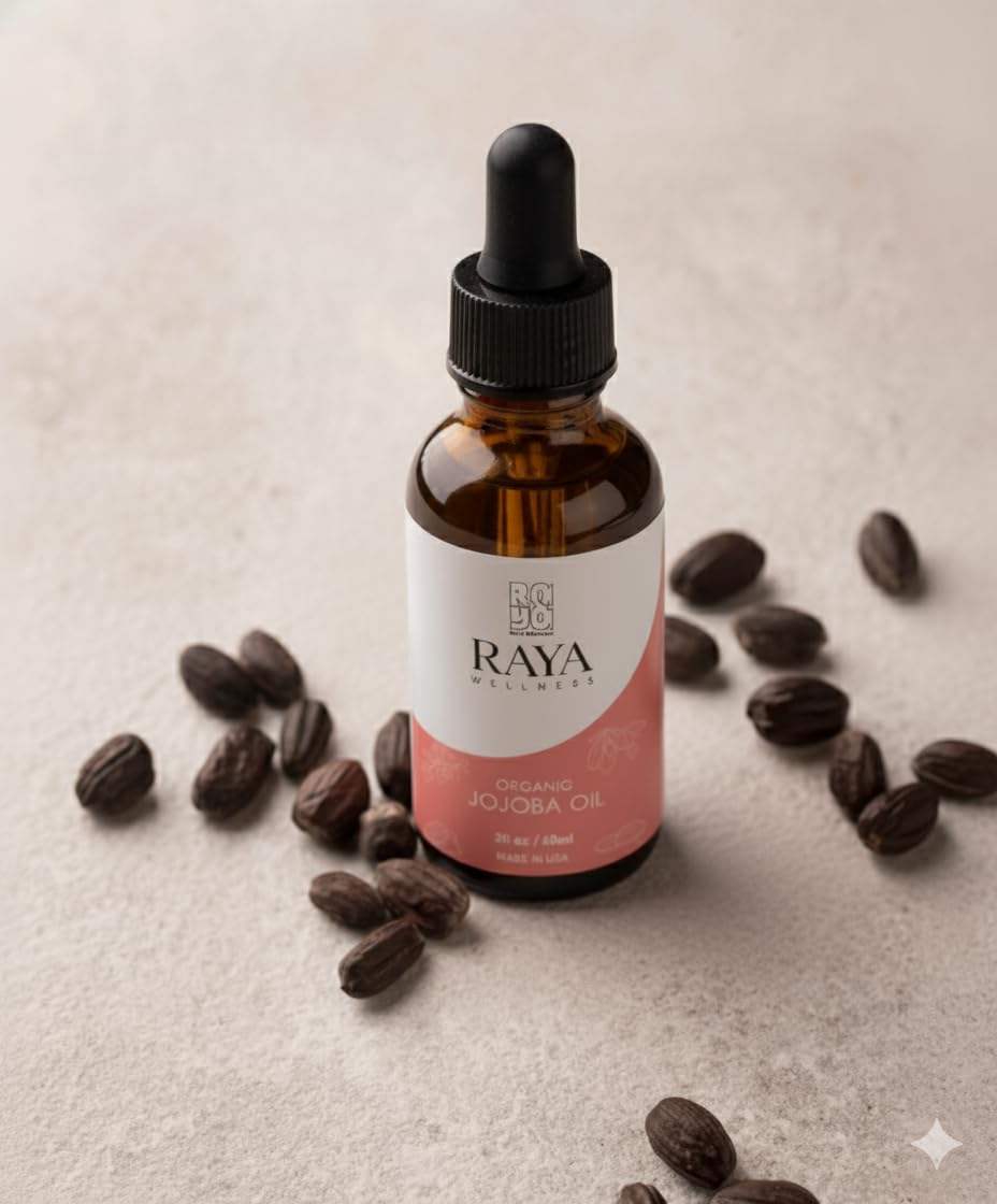 Raya Wellness - USDA Organic Jojoba Oil - Cold-Pressed - Made in USA - Glass Bottle - 2 fl oz (60 ml)