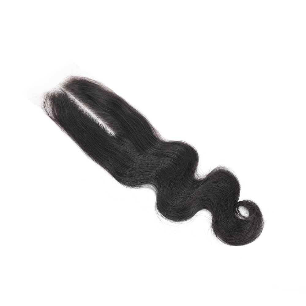 Human Hair Body Wave Lace 2x6 Kim K Closure Brazilian Remy Hair Middle Part Transparent Swiss Lace Wavy Closure with Baby Hair Natural Black Color (10 inch, 2x6 Closure)