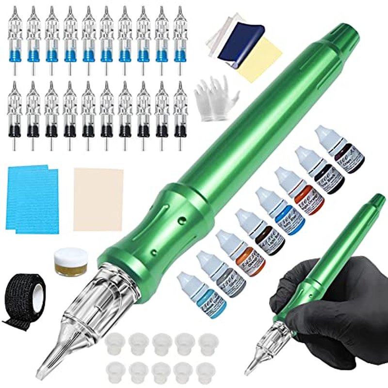 Chiitek Handpoke Manual Tattoo Kit 20PCS Tattoo Cartridge Needles,Tattoo Pen Kit Tattoo Supplies for Tattoo Artist Black