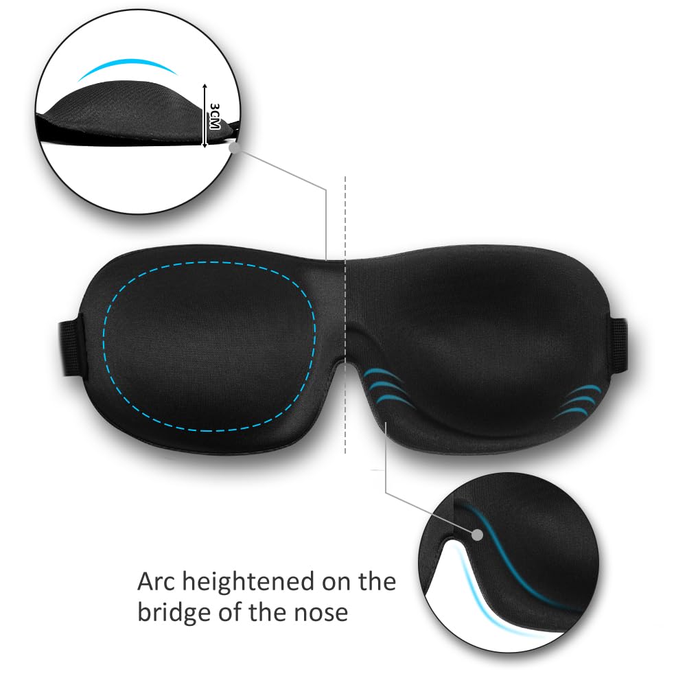 Sleep Mask SleepFun Invisible Alar Deep Orbit 3D Eye Mask Ultra Lightweight & Comfortable Sleeping Mask for Travel, Nap, Shift Works, Black & Blue